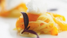 Green Papaya and Persimmon Salad with Pepper Coconut Sorbet